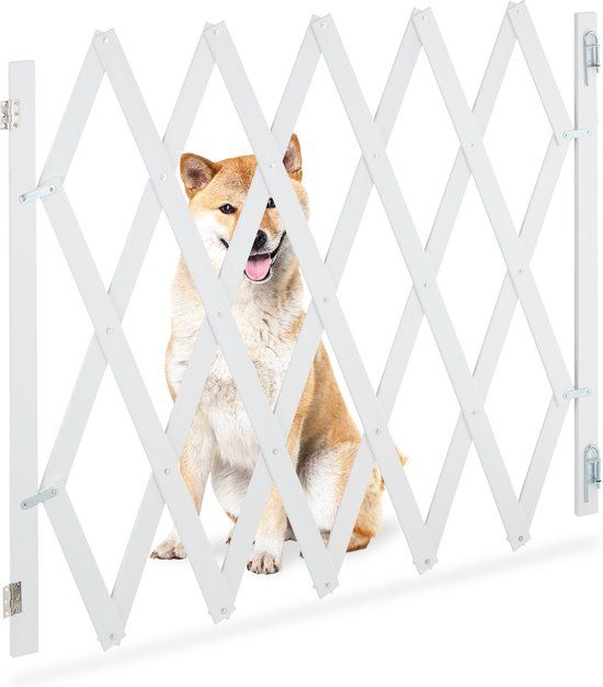 Relaxdays Hondenhekje Binnen, Uitschuifbaar, Max. 140 cm Breed, 87-99 cm Hoog, Bamboe, Wit