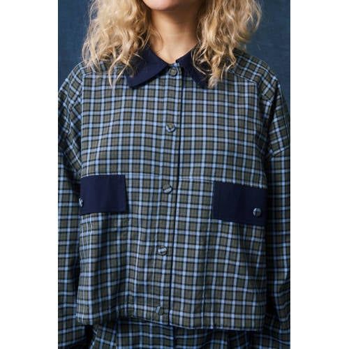 FRNCH Blue Checked Bomber Jacket