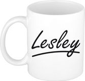 Bellatio Decorations Lesley Naam koffiemok - beker - met sierlijke letters - wit