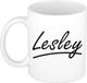 Bellatio Decorations Lesley Naam koffiemok - beker - met sierlijke letters - wit