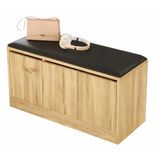 BEAUX MEUBLES PAS CHERS ACTUAL DIFFUSION Banc à Chaussures avec Coussin 3 Portes 4 Niches Chêne L 90 H 45.8 P 35.5 cm