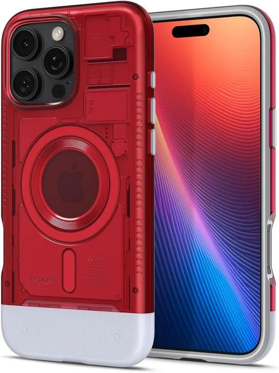 Spigen Classic C1 MagFit Hoesje Geschikt voor Apple iPhone 16 Pro - Compatibel met MagSafe - Retro Back Cover - Rood