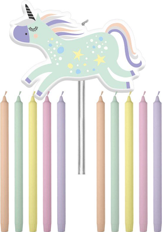Folat Verjaardagskaarsjes Unicorns & Rainbows - 11 stuks - 10 cm