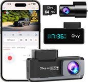 Olvy K802 Dual Dashcam - 4K - Full HD - Vision nocturne - Avec 64 Go de SD - Noir/Gris
