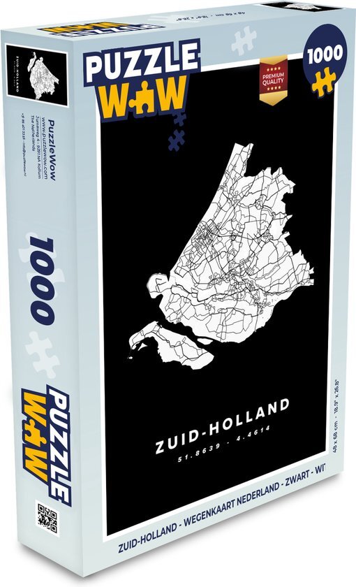 MuchoWow Puzzel Zuid-Holland - Wegenkaart Nederland - Zwart - Wit - Legpuzzel - Puzzel 1000 stukjes volwassenen