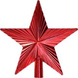 Gerimport Mini kerstboom piek - ster - rood - kunststof - 14,5 cm