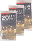 CEPEWA 6x draadverlichting - zilver - 20 LED - warm wit - 220 cm - kleine batterij houder