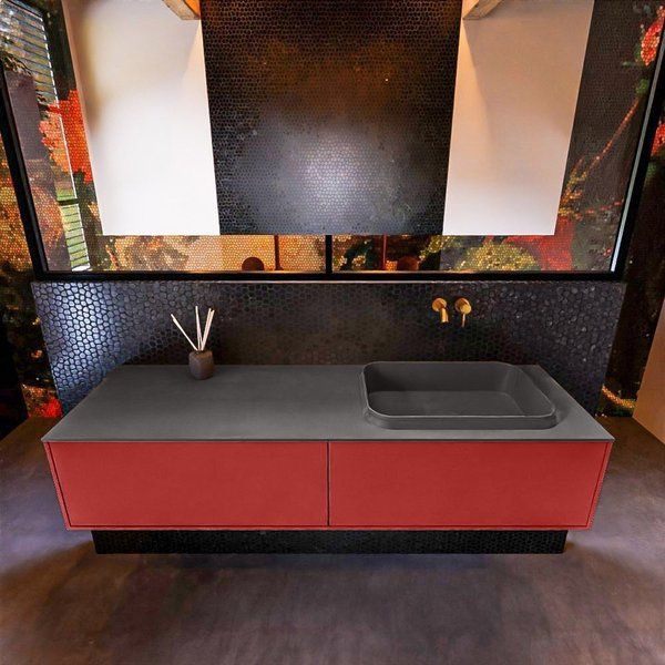 Mondiaz ERIN 150cm badmeubelset onderkast Fire met 2 lades - Wastafel RIDGE rechts Dark grey - ERIN11860