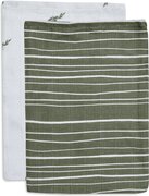 Jollein Washandje Hydrofiel Stripe & Olive - Leaf Green - GOTS - 2 Stuks