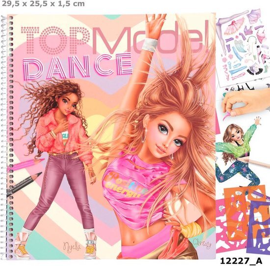 Depesche 12227 TOPModel Dance - kleurboek met 30 pagina's voor het maken van modelmotieven en outfits, kleurboekje met stickervellen, stencils etc.