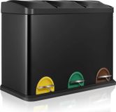 Poubelle de cuisine - Poubelle à pédale avec 3 compartiments - Capacité de 6 litres - Inox - Rectangulaire - Pour le tri des déchets - Noir
