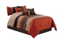 Chezmoi Collection Napa 7-delige luxe bladeren rol borduurwerk beddengoed dekbed set (oversized koning, roest oranje/bruin/taupe)