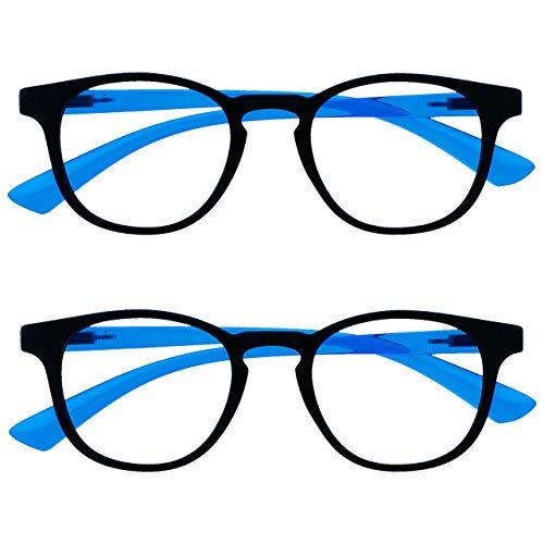 Opulize Kinderen Blauw Licht Blokkerende Bril - 2 Stuks - Zwart Neon Blauw - 6+ Jaar