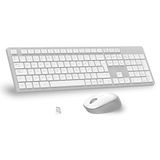 LeadsaiL Draadloos toetsenbord en muis, ergonomisch, Spaans, QWERTY, volledige grootte met numeriek toetsenbord, 2,4 GHz USB-ontvanger voor Mac, PC, laptop, wit, grijs