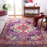 SAFAVIEH Monaco Collection MNC243P tapijt, boho-chic-medaillon, used-look, pluisvrij, voor woonkamer, slaapkamer, 70 x 120 cm, violet/fuchsia