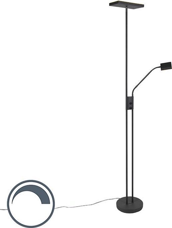 QAZQA Moderne vloerlamp met leeslamp vierkant zwart - Jazzy