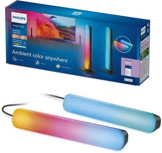 Philips Smart Lighting Gradient Light Bars - Tafellamp - RGBIC - Gekleurd en instelbaar wit licht - Muzieksynchronisatie - Wall washer - Lengte: 30cm - Zwart - Werkt met de WiZ app - Wifi