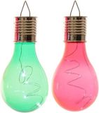 Lumineo 2x Buiten/tuin LED groen/rood peertjes solar verlichting 14 cm