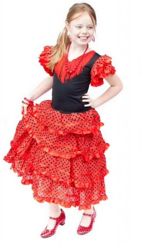 Spaansejurk NL Spaanse jurk - Flamenco - Rood/Zwart - Maat 92/98 4 - Verkleed jurk