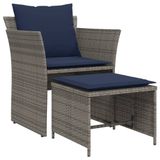 vidaXL Tuinstoel met voetenbank poly rattan grijs