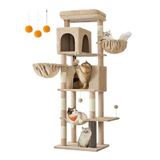 Feandrea Grote Kattenboom, 174 cm Hoge Kattentoren, Meerdere Niveaus | 2 Grotten, 2 Manden, 5 Krabpalen, Zelfverzorging, Zitstok, Hangmat, Bruinen, CLAWFY Collectie PCT182K01