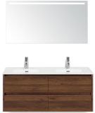 BES LED Dante Badmeubelset 120 cm - 4 Laden Walnoot - Keramische Wastafel Wit Cover met Sence Spiegel
