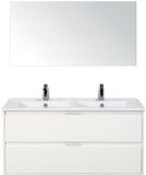 BES LED Porto Badmeubelset 120 cm - 2 Laden Wit Hoogglans - Keramische Wastafel Wit Slim met Spiegel