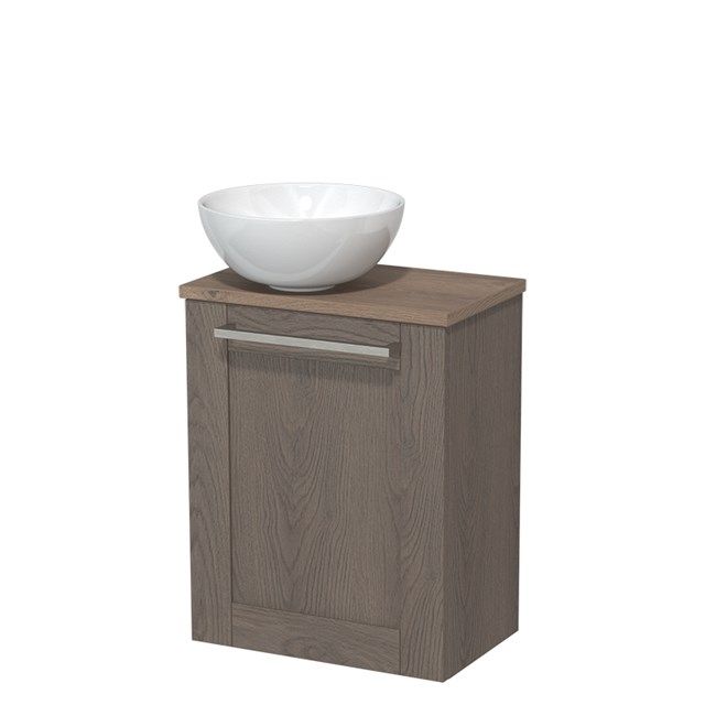 Maxaro Toiletmeubel met Waskom Keramiek Modulo Donkerbruin Eiken Kader 41 cm Middenbruin Eiken Blad