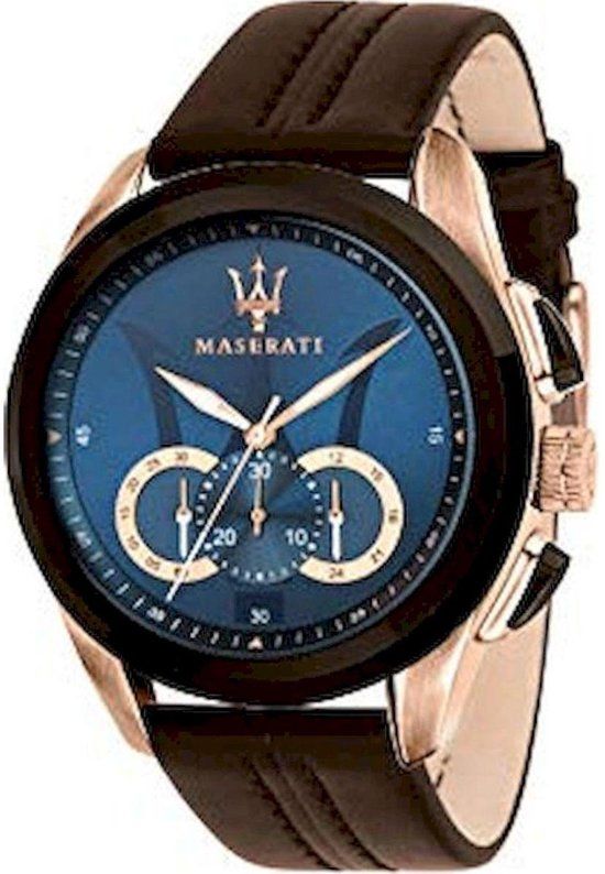 Maserati Traguardo Herenhorloge R8871612024 - Blauw - 45 mm - Rosékleurig Staal