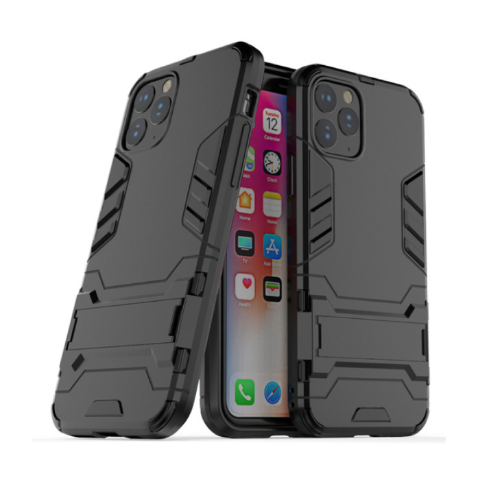 HATOLY iPhone 11 Pro - Robotic Armor Case Cover Cas TPU Hoesje Zwart + Kickstand