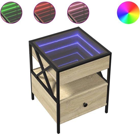 vidaXL Salontafel met LED Infinity 40x40x51 cm Sonoma Eikenkleurig