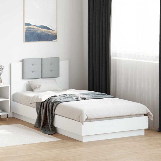 vidaXL Bedframe met hoofdbord en LED-verlichting wit 100x200 cm