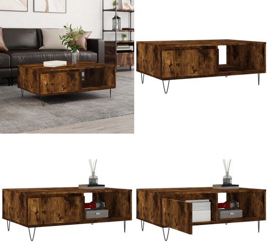 vidaXL Salontafel 90x60x35 cm bewerkt hout gerookt eikenkleurig
