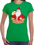 Bellatio Decorations Shoppartners Bv Fout kerstshirt / t-shirt groen santa met pul bier voor dames - kerstkleding / christmas outfit XS