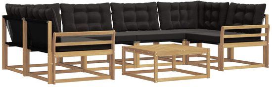 vidaXL Hoek loungeset 6 zitplekken Wit en zwart Acacia hout