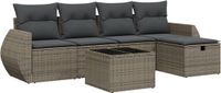 vidaXL 6-delige Loungeset met Kussens, Poly Rattan, Grijs