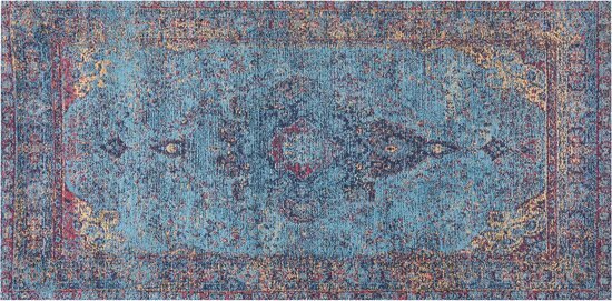 KANSU - Laagpolig vloerkleed - Blauw - 80 x 150 cm - Katoen