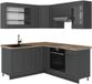 Vicco Hoekkeuken Fame-Line, Anthrazit-Gold Landhaus/Antraciet, 190 x 160 cm, WB Eik