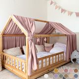 LILIMAUS Huisbed hemeltje - bedhemel voor huisbed - 135 x 320 cm - mousseline Coton - poederroze