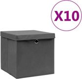 vidaXL Opbergboxen met deksel, 10 stuks, 28x28x28 cm, grijs