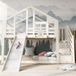 Ropilly Kinderbed boomhuis, 90x200 cm, etagesbed voor kinderen met glijbaan, lades, valbeveiliging en 2 lattenbodems (zonder matras), wit
