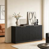 OKWISH Dressoir - Golvend Frontdesign - 150 x 40 x 70,5 cm - 4 Deuren - Zwart
