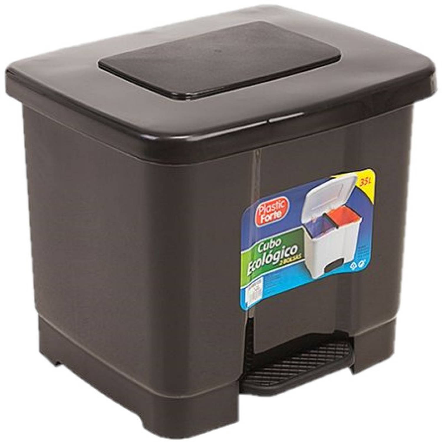Forte Plastics Dubbele afvalemmer/vuilnisemmer 35 liter met deksel en pedaal - Donkergrijs- vuilnisbakken/prullenbakken - Kantoor/keuken