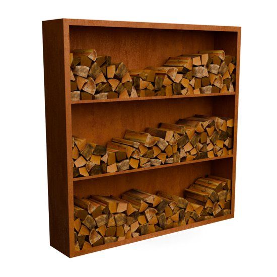Merkloos Geroba Egura cortenstaal Houtopslag 3 vakken met achterwand L200 x B38,5 x H200 cm