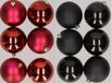 Merkloos / Sans marque Kaemingk B.V. 12x stuks kunststof kerstballen mix van donkerrood en zwart 8 cm