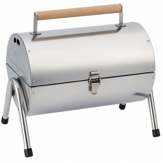 Alpina Houtskool BBQ - Draagbare BBQ met Handgreep - Barbecue Camping met Ventilatie En Sluitclip - Houtskoolbarbecue Compact 38 x 30 x 19 cm - RVS