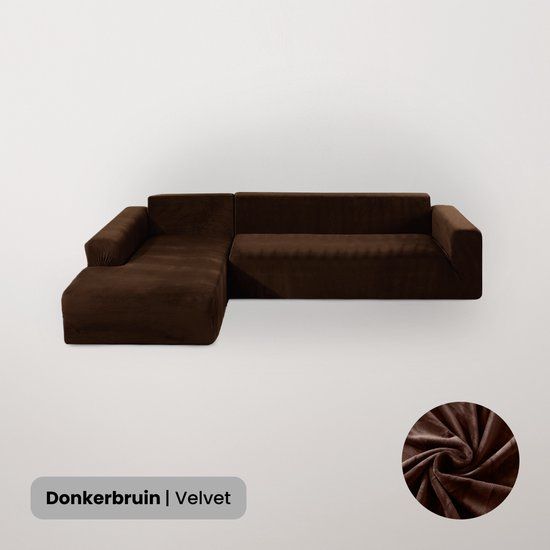 BankhoesDiscounter Velvet Bankhoes - Hoekbank - M3 (175-220cm) - Donkerbruin