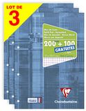Clairefontaine 65816AMZC Pak met 3 Gelijmde Cursusblokken Geperforeerd - A4 21x29,7 cm, 200 + 100 Gratis Pagina’s - Kleine Ruitjes, Wit Papier 90 g - Omslag Gecoat Karton