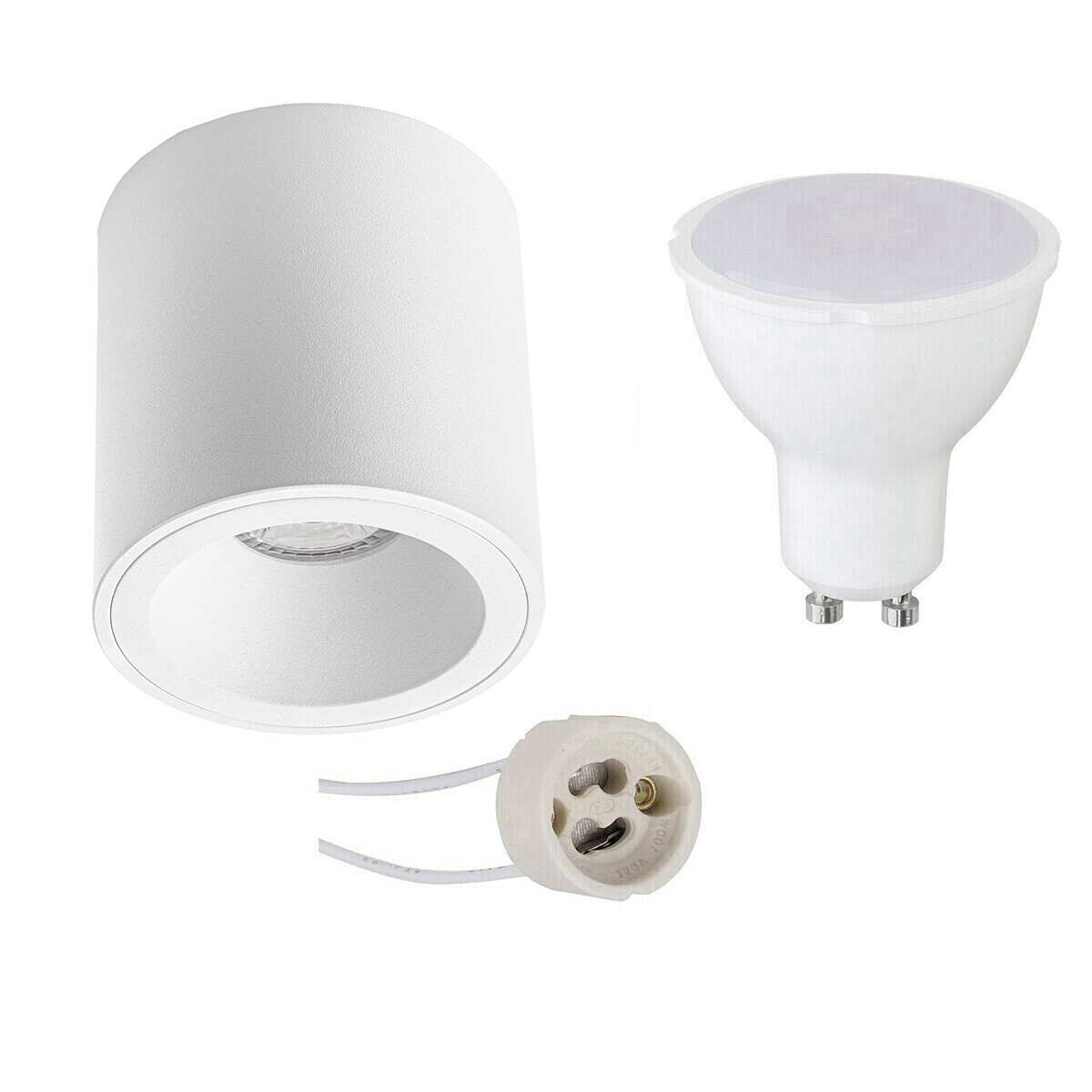 BES LED Voordeelset Opbouwspot Set - Pragmi Cliron Pro - GU10 Fitting - Opbouw Rond - Mat Wit - 6W - Helder/Koud Wit 6400K - Verdiept - Ã˜90mm