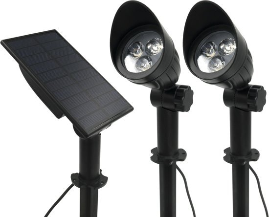 Topsjop.nl 2x LED Spotlamp/Set Tuinlampen voor buiten, met los zonnepaneel